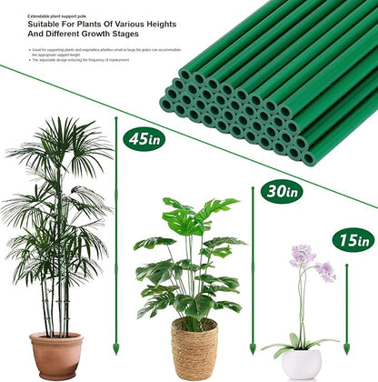 Plant Stakes for Indoor Plants,Toylin 15 Inch Plant Support Stick Orchid Stakes with Spikes and Clips, Plant Poles Extended to 3/4/5ft for Monstera Tomato Orchid Potted Plants Flower (20PCS Green)
