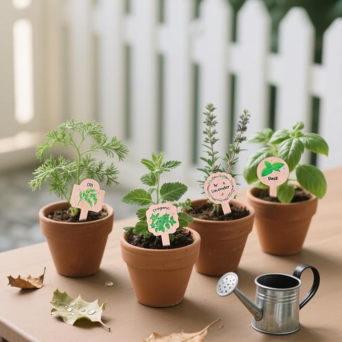 15pcs Plant Label Signs, 15 Style Waterproof Wood Herb Names Tags with Vivid Matching Patterns for Outdoor Garden Potted Plant Planting Enthusiasts Gifts