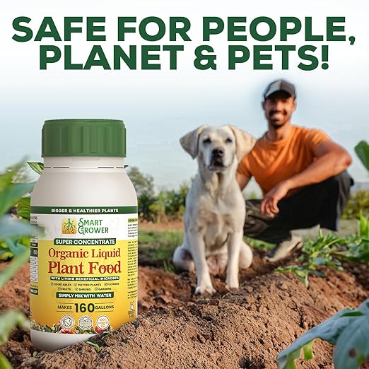 Organic Liquid Plant Food for Indoor Plants & Gardens, Natural NPK Fertilizer w/Beneficial Microbes, Rapid Results, Vegan, Best Value Super Concentrate, Smart Grower, Makes 160 Gallons (32 Fl Oz)