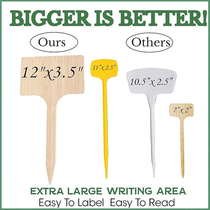 25 Pack 12" Extra Tall Plant Labels Large Garden Markers Plant Name Tags for Flowers, Herbs, Vegatables, Seeds, Bulbs Easy to See Larger Writing Area with Full Size Marker