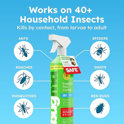 BugMD Ant Spray – Insect & Pest Spray Indoor Safe for Pets, Roach & Spider Killer, Plant-Based Insect Repellent for Home, Flea & Fly Sprayer with Clove Oil, Plant-Based Essential Oil Formula 32 fl oz