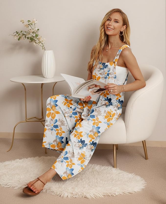 IWOLLENCE Women's Summer Jumpsuits Boho Wide Leg Overalls Casual Loose Rompers with Pockets 2025