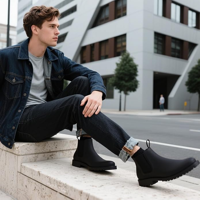 CGRRBW Mens Slip On Chelsea Boots, Work Hiking Ankle Booties For Men Comfortable and Lightweight