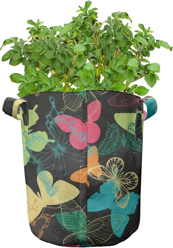 Ambesonne Manatee Grow Bags 5-Pack, Ocean Floor Themed Design, Heavyduty Fabric Pots with Handles for Plants, Grey Blue