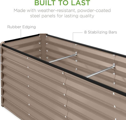 Best Choice Products 8x2x2ft Raised Outdoor Metal Garden Bed, Deep Root Box Planter for Vegetables, Flowers, Herbs, 240 Gallon Capacity, 100% Non Toxic Materials - Taupe