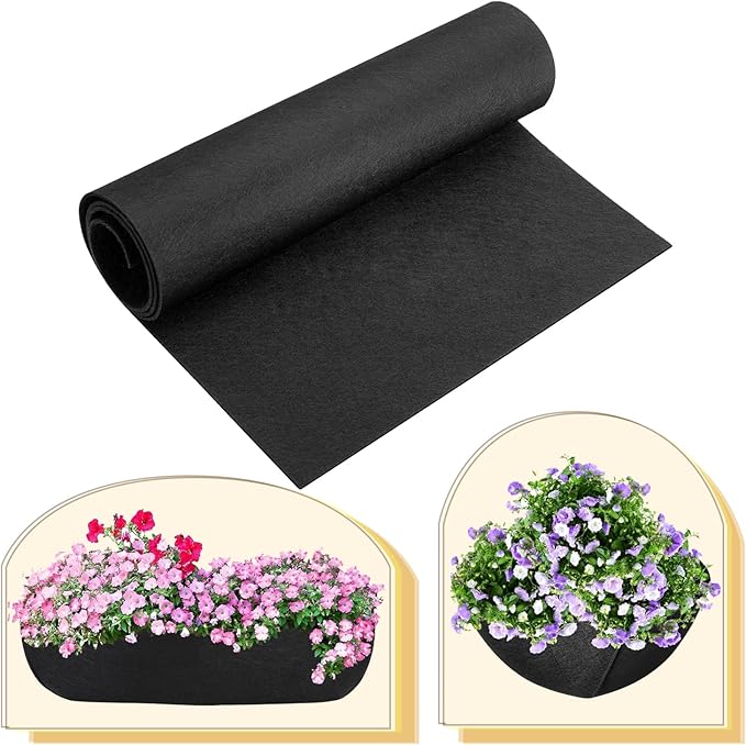 16x82 Inch Black Felt Planter Liner Roll, Non-Woven Hanging Basket Liner Coco Coir Liner Alternative Breathable Outdoor Planter Liner Window Box Liners for Metal Basket Flower Pot Raised Garden Bed