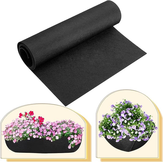 16x43 Inch Black Felt Planter Liner Roll, Non-Woven Hanging Basket Liners Coco Coir Alternative Breathable Outdoor Planter Liner Window Box Liners for Metal Basket Flower Pot Raised Garden Bed