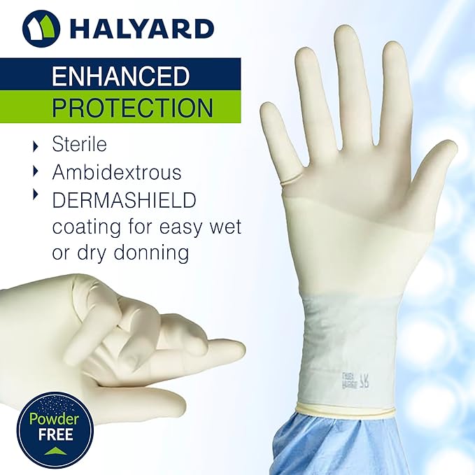 HALYARD Micro Surgical Glove, Neoprene, 5.9 mil Thick, Powder Free, Sterile, Cream