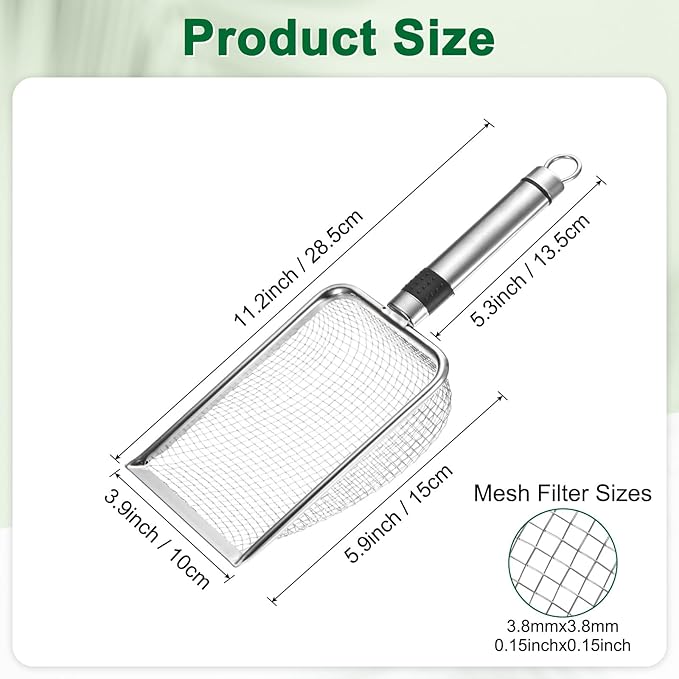 1-Pack Gardening Soil Sifter, 3.8 mm Mesh Stainless Steel Sand Soil Compost Sieve with Stainless Steel Handle for Sand/Dirt/Rock Compost [Silver Tone]