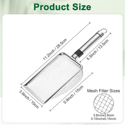 1-Pack Gardening Soil Sifter, 3.8 mm Mesh Stainless Steel Sand Soil Compost Sieve with Stainless Steel Handle for Sand/Dirt/Rock Compost [Silver Tone]