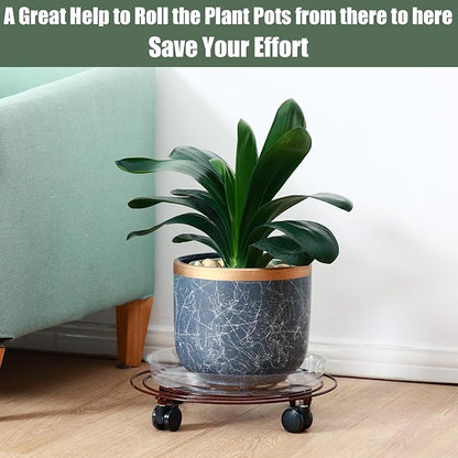 6 Packs Large Metal Plant Caddy with Wheels 13" Rolling Plant Stands Heavy-duty Wrought Iron Plant Roller Base Pot Movers Plant Saucer on Wheels Bronze