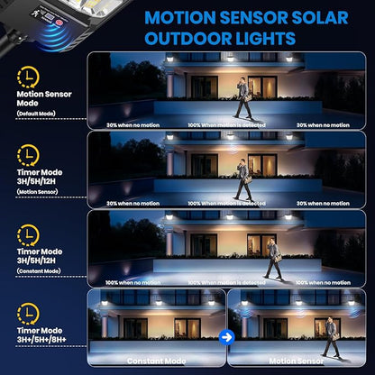 Solar Lights Outdoor, Solar Powered Motion Sensor Solar Street Light, 6500K/4500K/3000K IP66 Waterproof Security Flood Lights with Remote Control for Garden, Yard, Garage, Parking Lot (4 Pack)