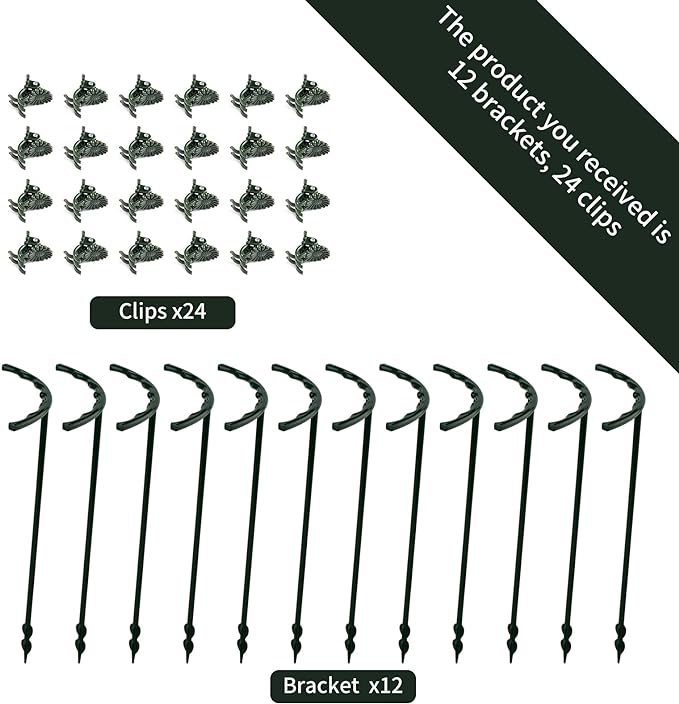 12 Pack Plant Support Stakes with 24 Pcs Clips, Half Round Ring Plastic Cage Holder Flower Pot Climbing Trellis for Small Vegetable,Indoor Plants