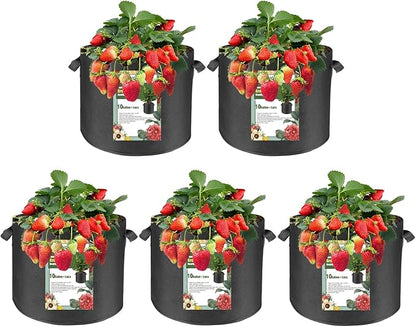 5-Pack 10 Gallon Fabric Grow Bags with Handle, Heavy Duty 300G Thickened Nonwoven with Handles and Reusable, Suitable for Garden Vegetables,Fruits and Flowers(Black)