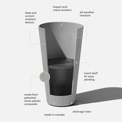 Veradek Demi Series Tall Planter for Porch, Patio, Backyard | Durable Plastic-Concrete Material | Modern Décor for Tall Plants, Grasses