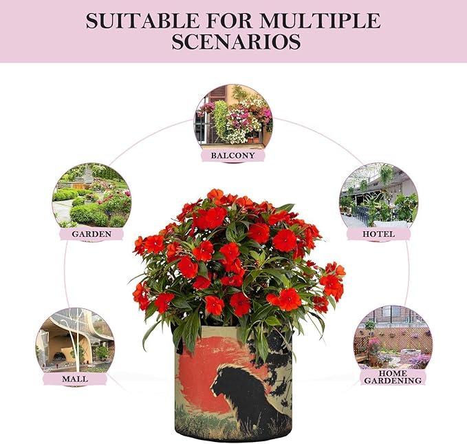 Fabric Plant Grow Bags Lion Sunset Print, 7 Gallon Planting Pots Thickened for Gardening