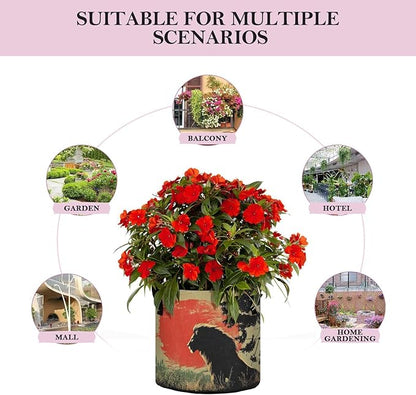 Fabric Plant Grow Bags Lion Sunset Print, 10 Gallon Planting Pots Thickened for Gardening