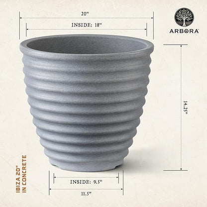 ARBORA 20" Ibiza Polyresin Indoor and Outdoor Planter with Stone Blend Concrete Gray Finish - Durable, Weatherproof, Lightweight, Large Plant Pot for Patio, Garden, Deck, Entryway