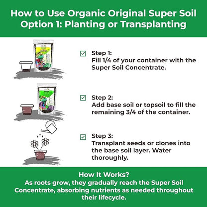 Organic Original Super Soil Concentrate with Mycorrhizae – Living Soil Boosts Roots & Buds for Seeds & Clones - Indoor & Outdoor Growing - Mix 1:4 with Topsoil Potting Soil (3 quarts)