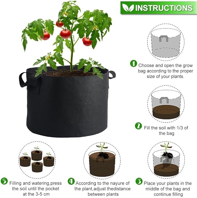 Aeration Planting Pot, 7Gallon/10Gallon Round Planting Grow Bags Aeration Fabric Pots with Handles Garden Potato Vegetable Flower Root Container Bonsai Pot (5Pack-10GAL)
