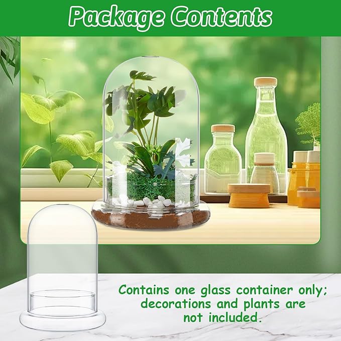 STARVAST 2PCS Glass Dome Cloche with Airhole and Base, 8.7 x 5.9 x 4.7 Inches, Clear Terrarium Planter Container for Plant Flower Home Tabletop Display Centerpiece, Plants Not Included
