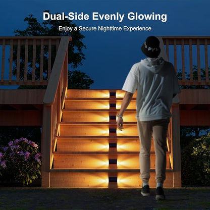 6 Pack Solar Powered Step Lights Outdoor Waterproof LED for Deck Stair Safety Outside Decorative Lamps for Porch Railing, Fence, Walkway, Yard, Patio, 2 Sided Warm White Lighting for Enhanced Security