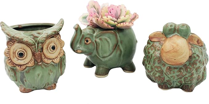Cotta Planters Cute Animal Succulent Planter Pots 3 Pack Sheep Planter Elephant Pot Owl Planter with Drainage Hole for 2" Small Plants