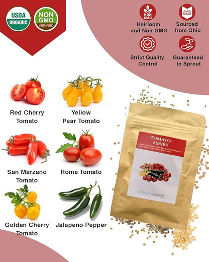 Heirloom Tomato Seed Pod Kit for AeroGarden, iDoo, Ahopegarden, MUFGA with Red Heirloom/Golden Harvest Cherry Tomato, Roma/San Marzano/Yellow Pear Tomato - Compatible with All Hydroponics (12-Pod)