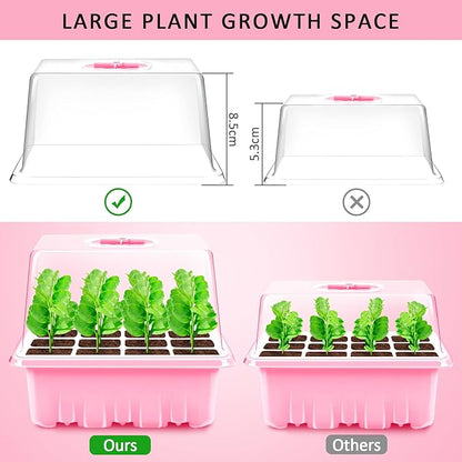 YAUNGEL Seed Starting Trays, 10 Pack 120 Cells Thicken Seed Starter Tray Kit with Humidity Dome/Heightened Lids Durable Growing Trays for Greenhouse & Gardens, Pink