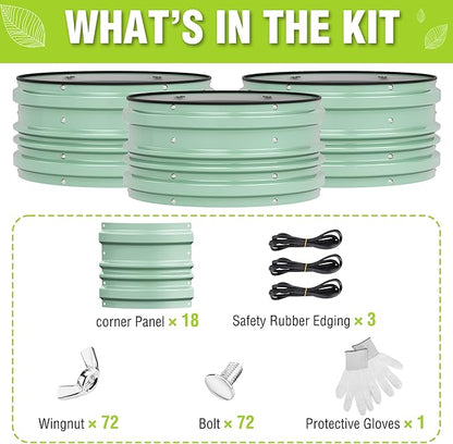 WORKPRO 3Pcs 2x2x1ft Galvanized Raised Garden Bed Set, Rust & Corrosion Protection, Easy Assembly, Safe Edge, Ideal for Vegetables & Flowers, Green