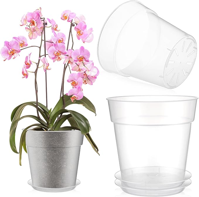 Baderke 3 Pack Clear Nursery Pot Plastic Nursery Pot Large Plant with Drainage Holes for Root Health Indoor Outdoor(9.65 Inches)