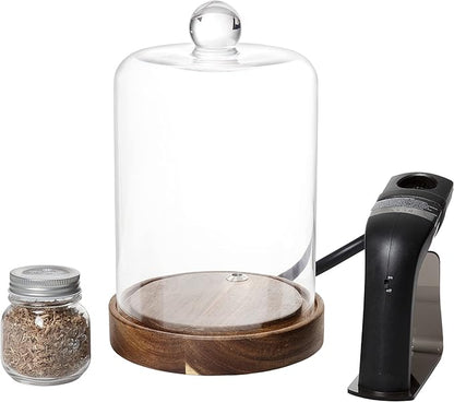Crafthouse by Fortessa Individual Mini Glass Smoke Cloche for Cocktails/Charcuterie/Drinks/Food with Handheld Smoker, 3 Pieces, Clear (CFH.5.9211)