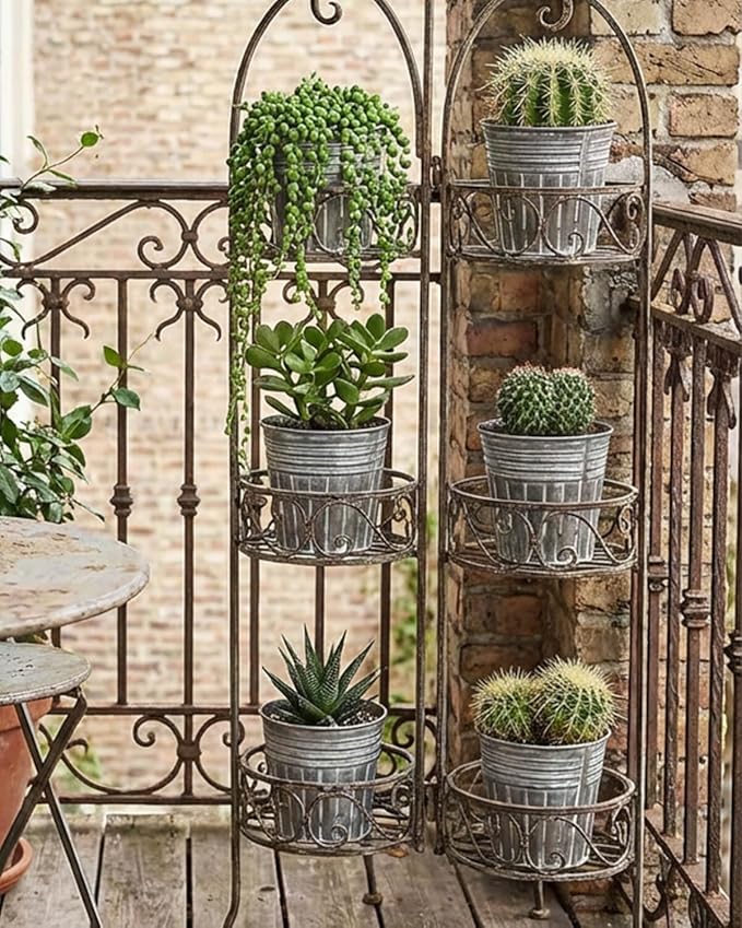 vensovo 4 Inch Silver Metal Rustic Flower Pots - 6Pcs Small Galvanized Planters with Drainage Hole and Rubber Plug, Rustproof Metal Bucket Plant Pots Farmhouse Vintage Style for Decor