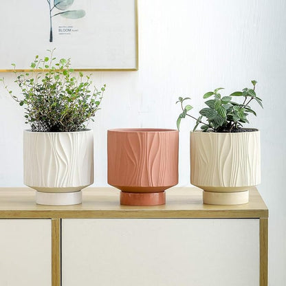 UBEE Ceramic Plant Pots for Indoor Plant, 5.5 inch Succulent Pot with Drainage Hole and Saucer, Flower Pot for Garden Home Desktop Office, Terracotta