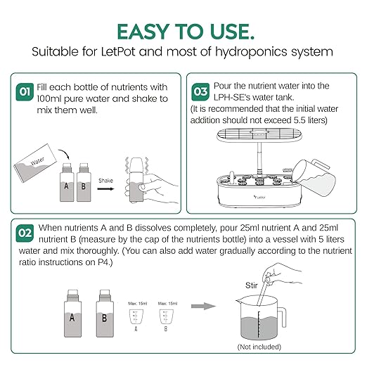 Plant Food A & B Hydroponics Nutrients, Indoor Plant Fertilizer Foodfor Hydroponics Growing System, Vegetable Fertilizer, Hydroponics Supplies, 2 Bottles 100ml A Solution and 100ml B Solution