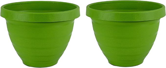 The HC Companies Rings Flower Planter - Self Watering Plant Pots for Herbs & More - Round Lightweight Outdoor & Indoor Planter (8" Green, Pack of 2)