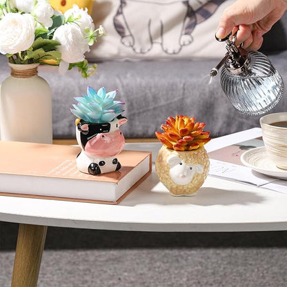 VanEnjoy Ceramic Cute Animal Flower Pot 3 Inch Small Cow Print Planter for Cactus Succulents Unique Cartoon Shaped Mini Plant Holder with Drainage Hole Mesh