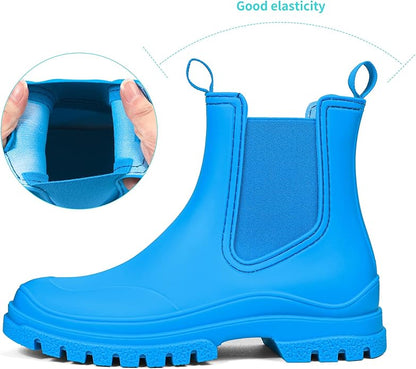 DKSUKO Rain Boots Women Waterproof Chelsea Boots Ankle Garden Shoes for Ladies Rubber Short Rainboots with Removable Comfort Insole for Outdoor Work Deck Mud Boots
