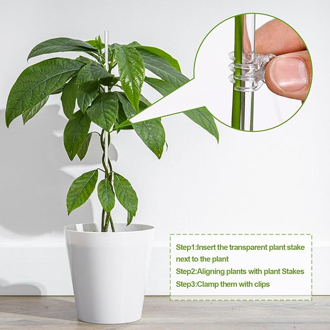 Mwellewm 16 Pcs Plant Stakes Orchid Stakes 16Inch & 11Inch Clear Acrylic Plant Sticks Plastic Plant Support Stakes for Indoor Outdoor Garden with 16 Plant Clips for Potted Plants Vegetables Flowers
