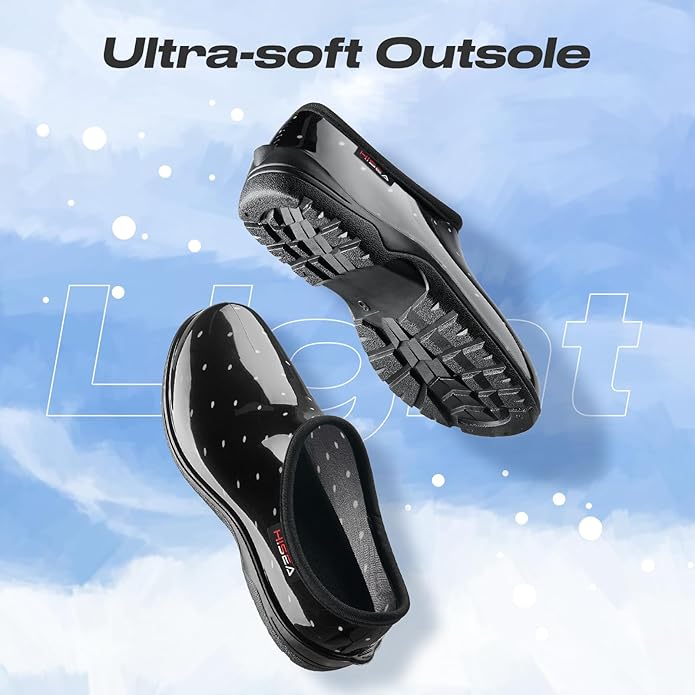 HISEA Waterproof Garden Shoe for Women Outdoor Slip-On Garden Clogs Rubber Rain Boots Short Ankle Booties Rain Shoes with Comfort Insole