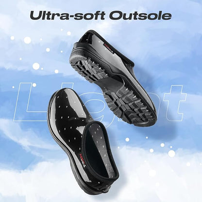 HISEA Waterproof Garden Shoe for Women Outdoor Slip-On Garden Clogs Rubber Rain Boots Short Ankle Booties Rain Shoes with Comfort Insole