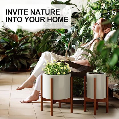 MUDEELA Plant Stand for Indoor Plants: Adjustable Width Fits 8-12 Inch Pots - Mid-century Modern Bamboo Plant Stand - 14.5 Inch Single Tier Small Floor Plant Holder, Dark Brown, 2 Pack (Without Pot)