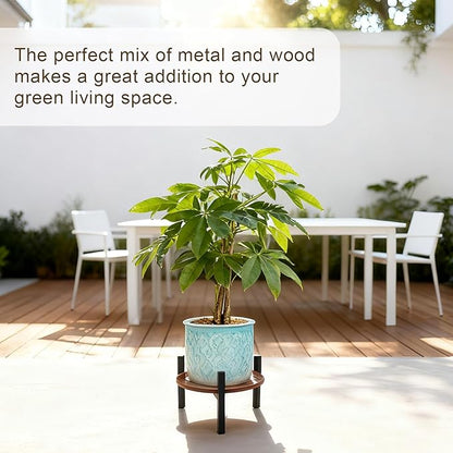 Plant Stand Indoor, Heavy Duty Sturdy Metal Wooden Plant Holder Stool, Low Short Single Flower Pot Stand Decoration Racks for Home, Patio &Garden (Dark Brown, Large (2pack))