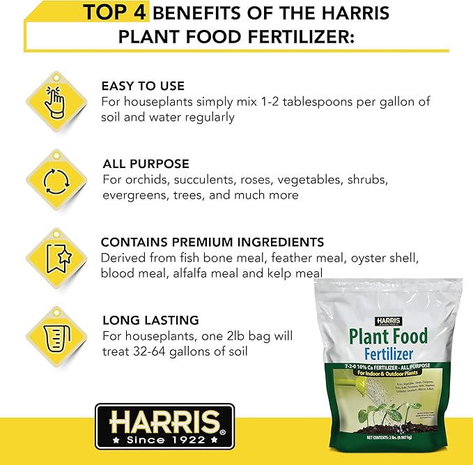 Harris Premium Plant Food Fertilizer, Promotes Vigorous Growth of Indoor and Outdoor Plants, 2lb