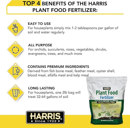 Harris Premium Plant Food Fertilizer, Promotes Vigorous Growth of Indoor and Outdoor Plants, 2lb