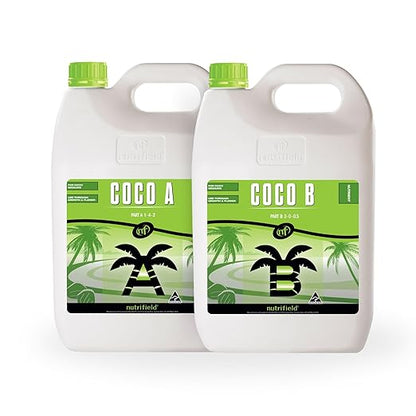 Nutrifield Liquid Fertilizer 5 Liter A 1-4-2 & B 3-0-0.5 Plant Food 2 Part Base Nutrients Veg and Flower Indoor Outdoor Hydroponic Coco Coir Garden Plant Soil Nutrient (5 Liter)