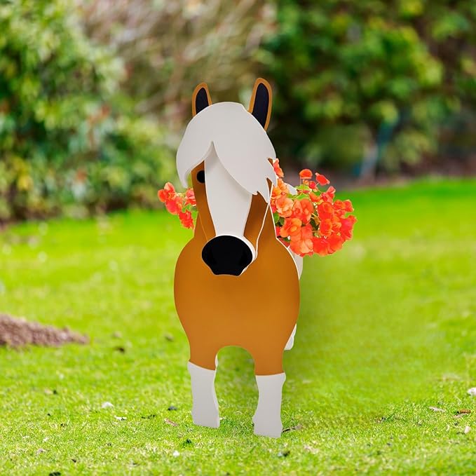 Horse Planter Plant Pots,Animal Flower Pot for Indoor/Outdoor,Small Cute PVC Animal Face Shape Plant Container Best for Home Office Garden Decoration Mom Gift Ideas