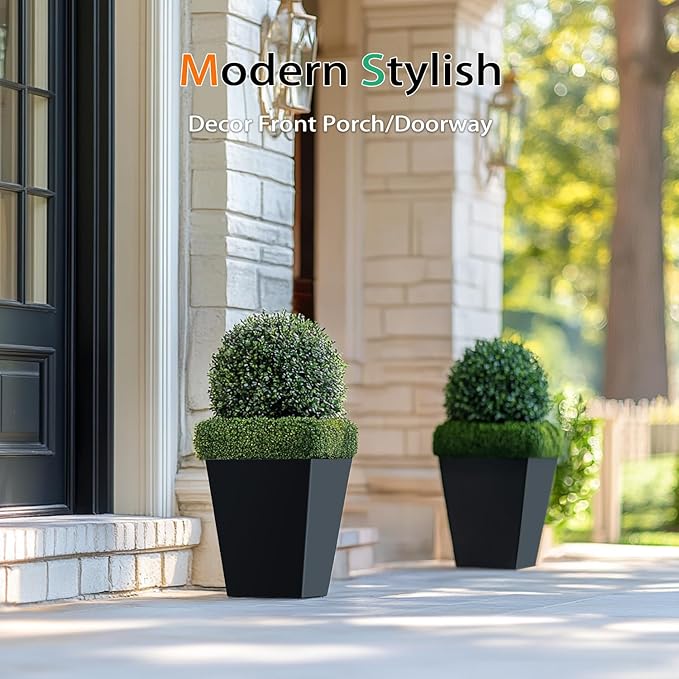 Resin Planter Outdoor Indoor, Taper Plant Pots for Flowers (Black, 12.2 inch - 2 Pack)
