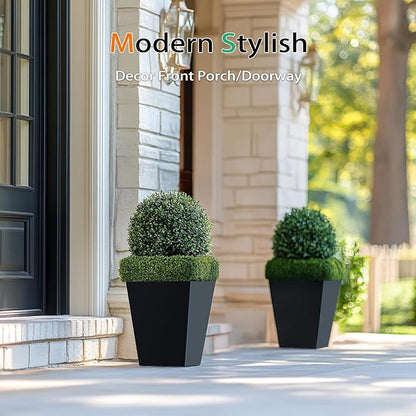 Resin Planter Outdoor Indoor, Taper Plant Pots for Flowers (Black, 12.2 inch - 2 Pack)