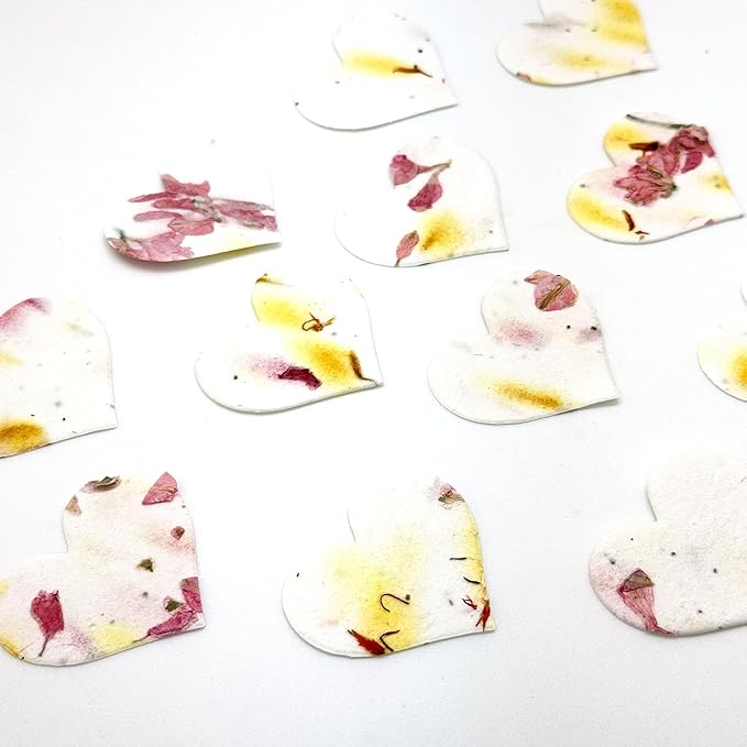 50pcs Small Pink & Yellow Heart Seed Paper – Plantable & Writable Wildflower Seed Paper, Gift for Mom This Mother’s Day, Use for Shower Favors, Weddings, Heart Party Favors or Life Events